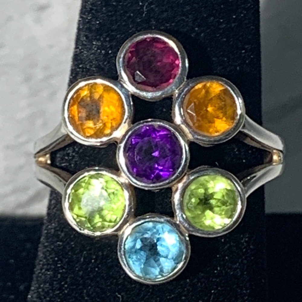Colorful Gemstone Sterling Silver Ring Size 9